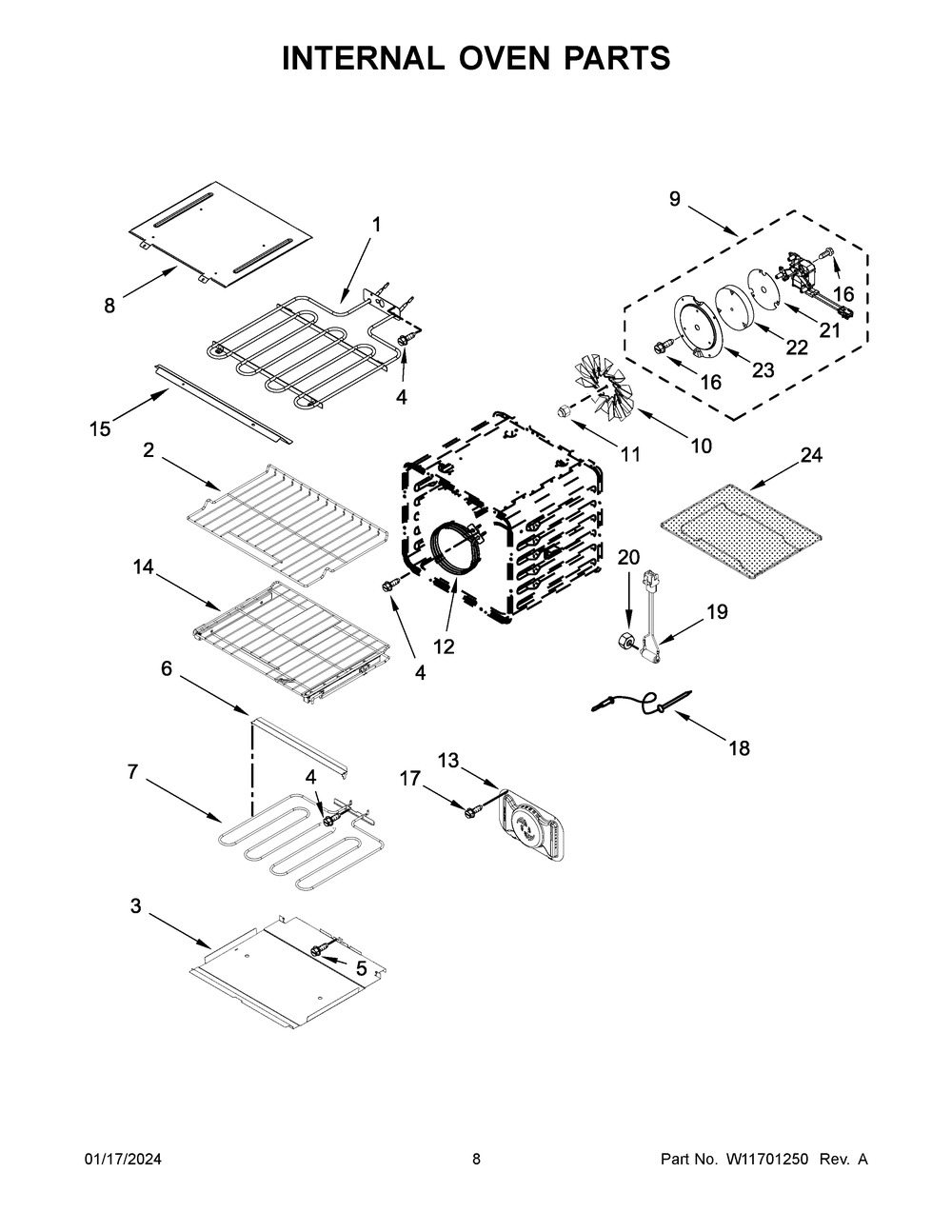 Internal Oven Parts Diagram and Parts List for KOEC527PSS00  KitchenAid Microwave Oven Combo