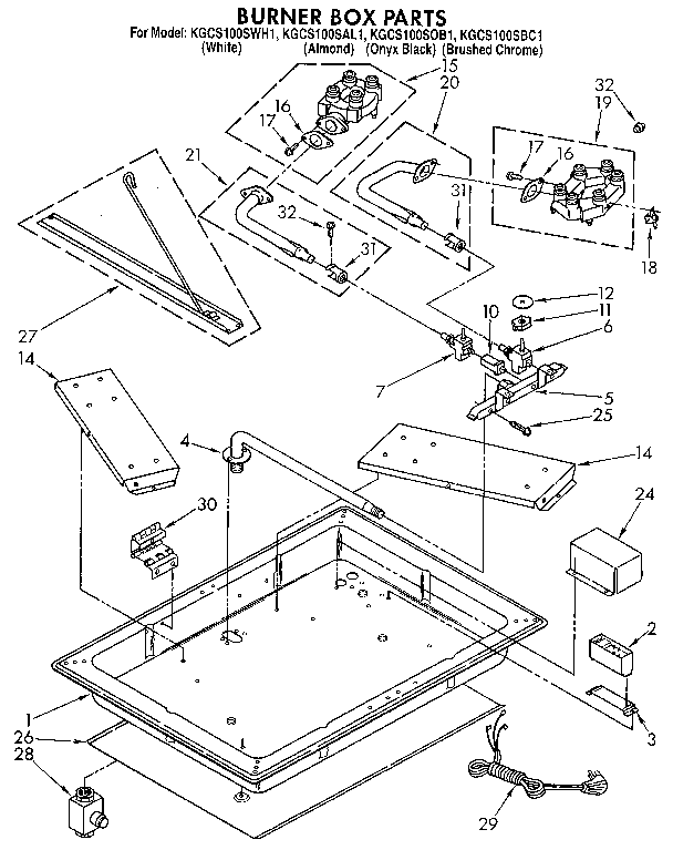 Burner Box Diagram and Parts List for KGCS100SAL1  KitchenAid Cooktop