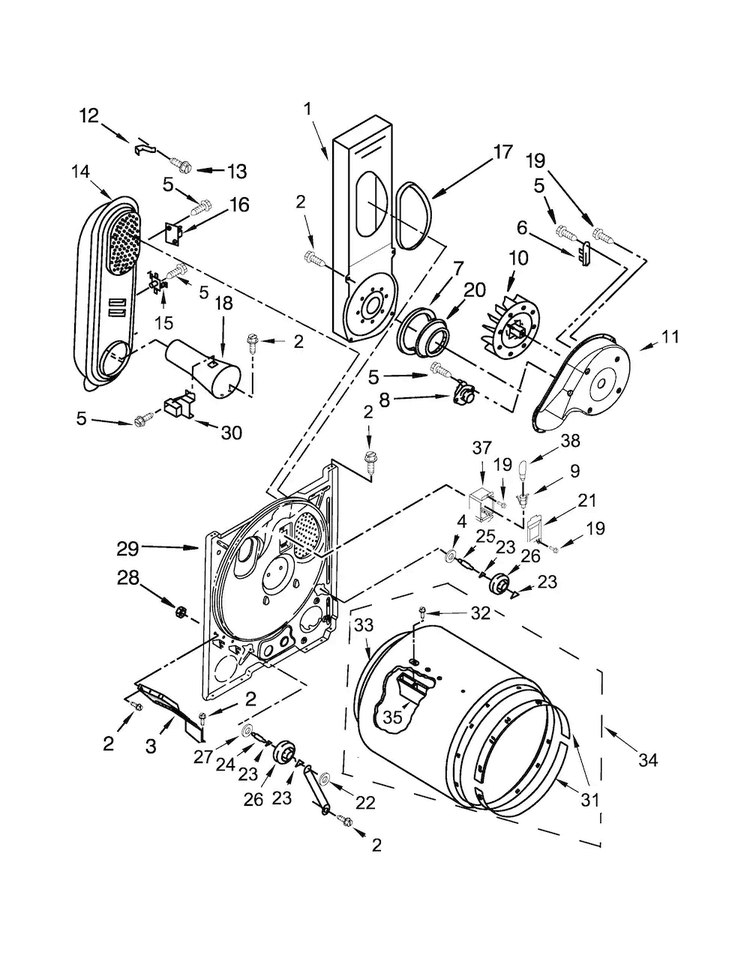 Bulkhead Parts Diagram and Parts List for 11075202311  Kenmore Dryer