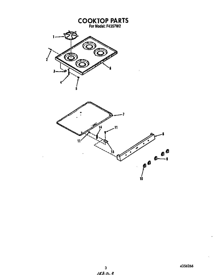 Cook Top Diagram and Parts List for F4357*2  Roper Range
