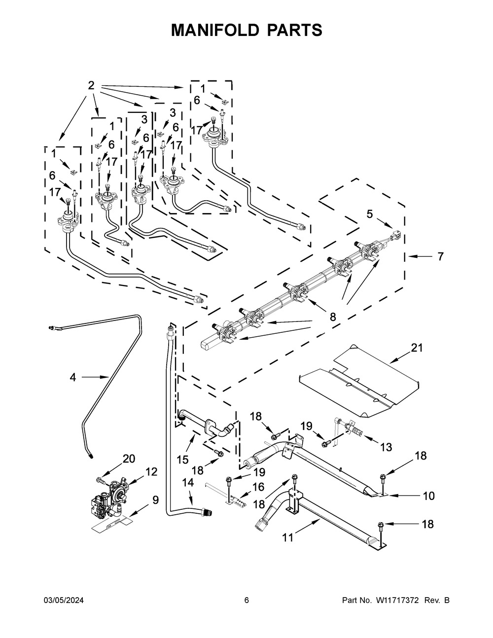 Manifold Parts Diagram and Parts List for WEG750H0HV6  Whirlpool Range