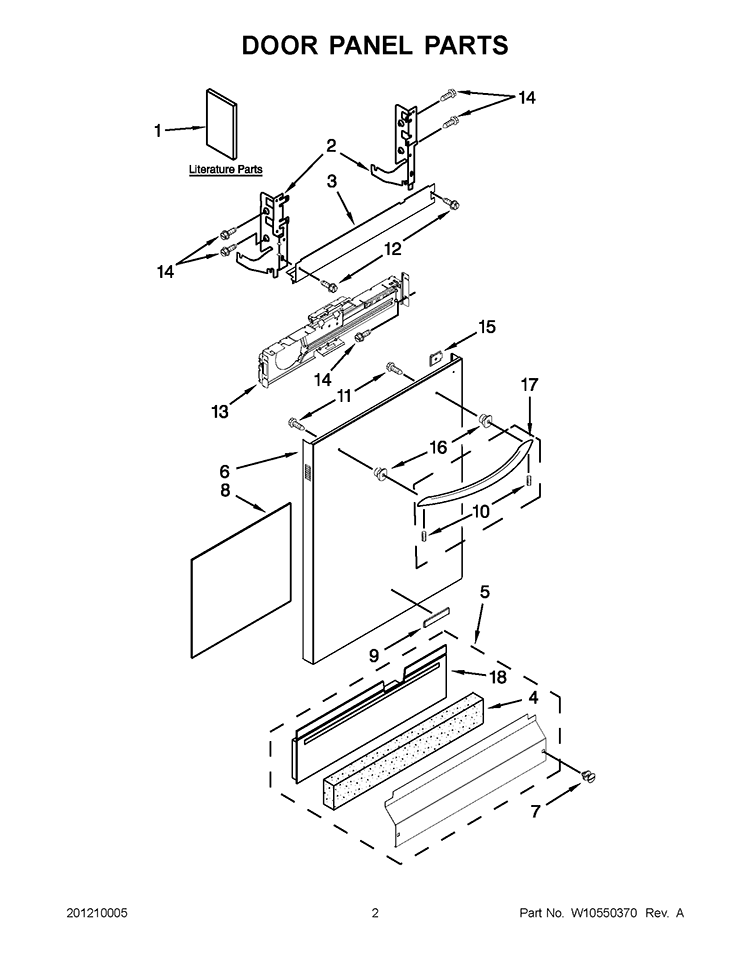 DOOR PANEL PARTS Diagram and Parts List for KUDS35FBWH1  KitchenAid Dishwasher