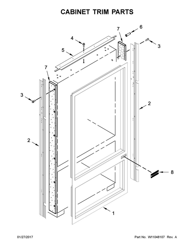Cabinet Trim Parts Diagram and Parts List for KBBL206ESS01  KitchenAid Refrigerator
