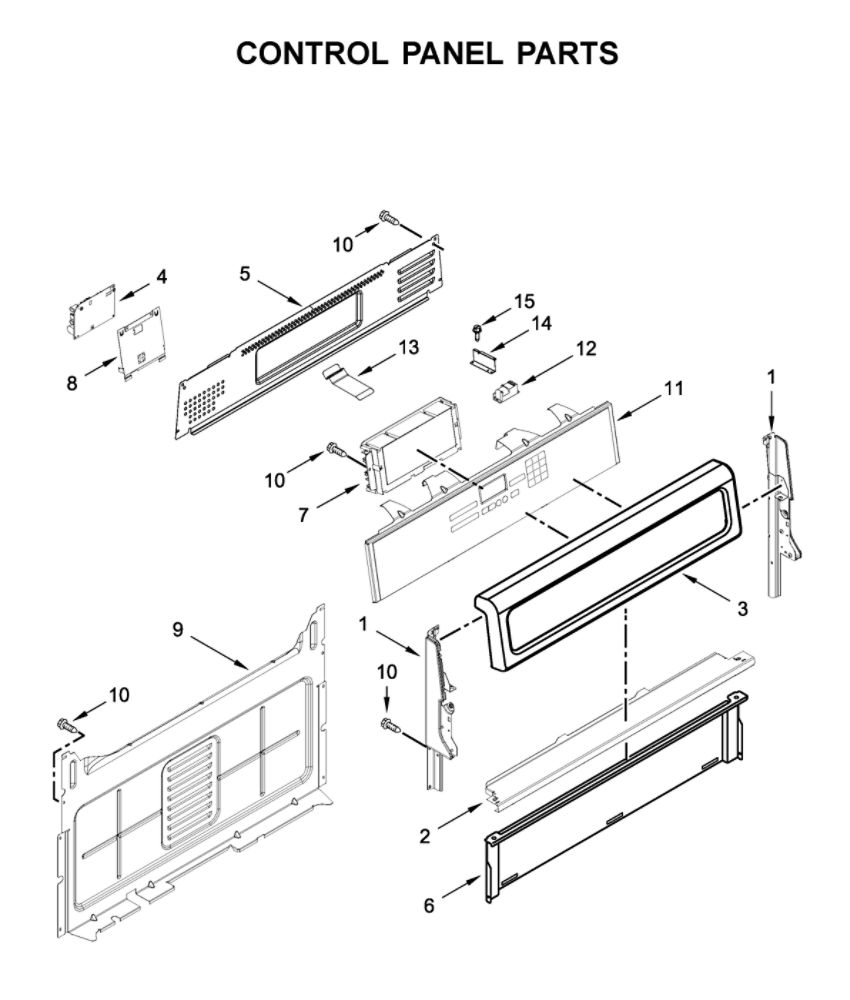 Control Panel Parts Diagram and Parts List for WFG770H0FZ1  Whirlpool Range