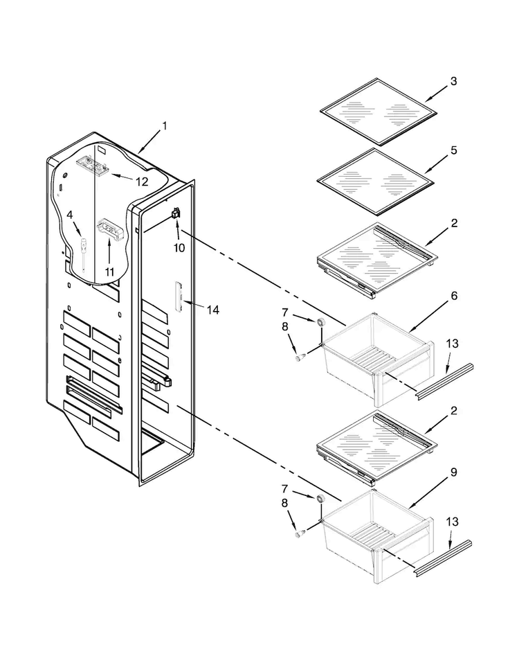 Freezer Liner Parts Diagram and Parts List for KRSC500ESS00  KitchenAid Refrigerator