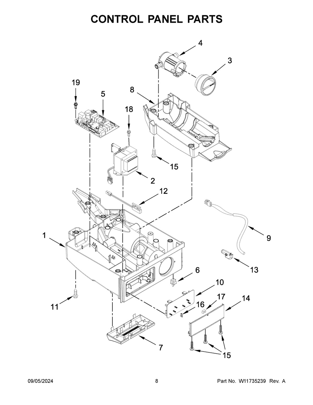 05 - Control Panel Parts Diagram and Parts List for KUIX535HPS02  Whirlpool Ice Maker