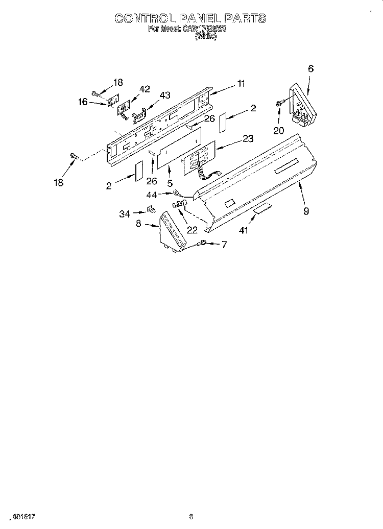 CONTROL PANEL Diagram and Parts List for CAW1762EW0  Whirlpool Washer