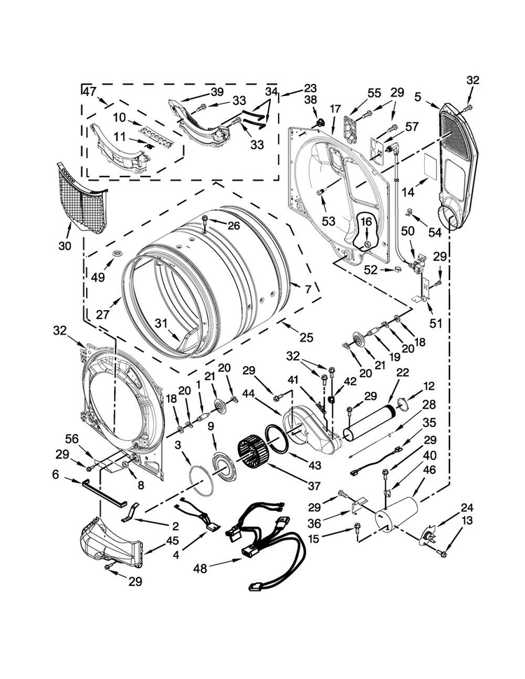 Bulkhead Parts Diagram and Parts List for WGD7505FW0  Whirlpool Dryer