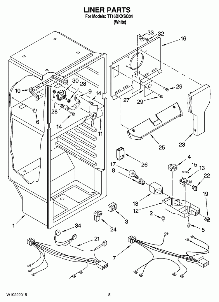 LINER PARTS Diagram and Parts List for TT16DKXSQ04  Estate Refrigerator