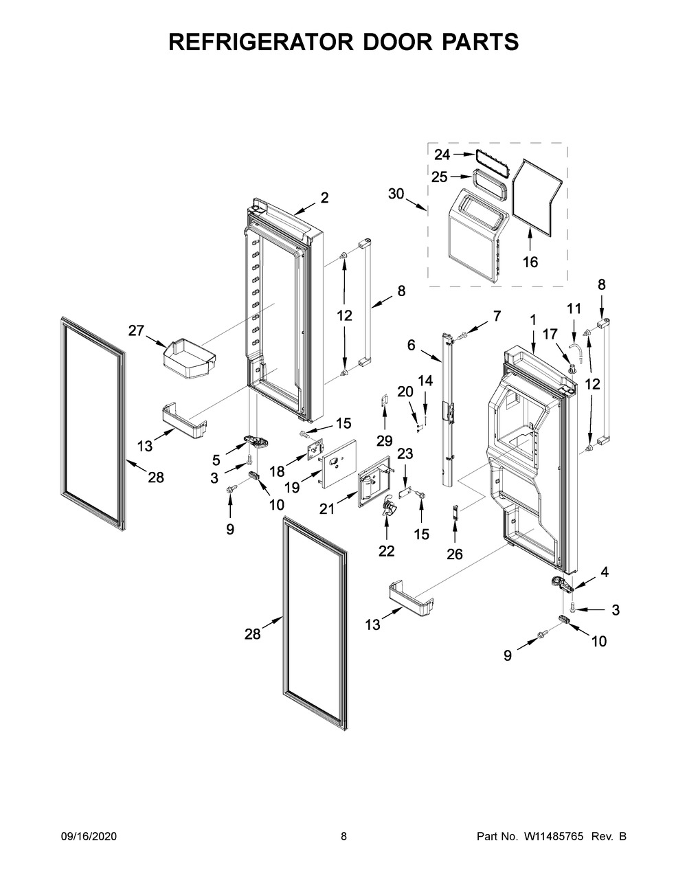 Refrigerator Door Parts Diagram and Parts List for KRFF507HBS02  Whirlpool Refrigerator