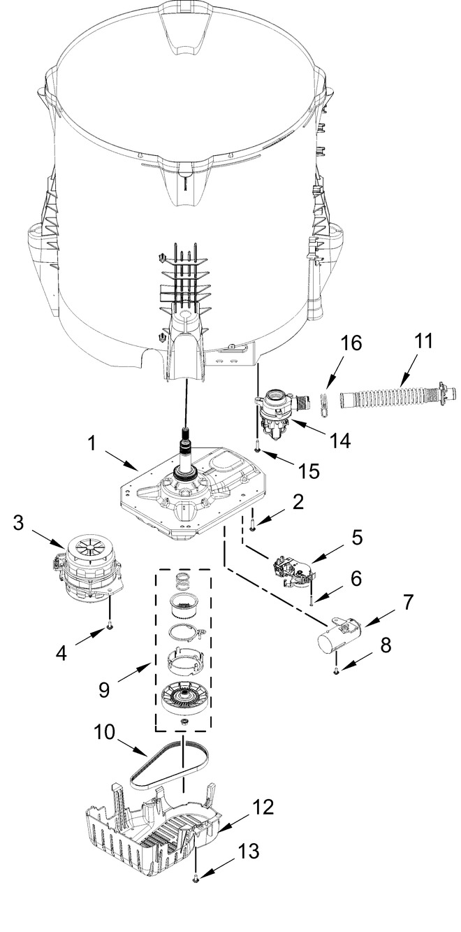 Gearcase, Motor And Pump Parts Diagram and Parts List for MTW4205SW0  Whirlpool Washer