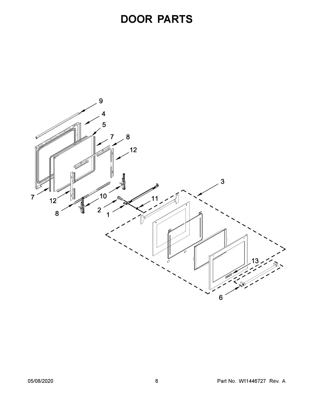 Door Parts Diagram and Parts List for KSGG700EBS2  Whirlpool Range
