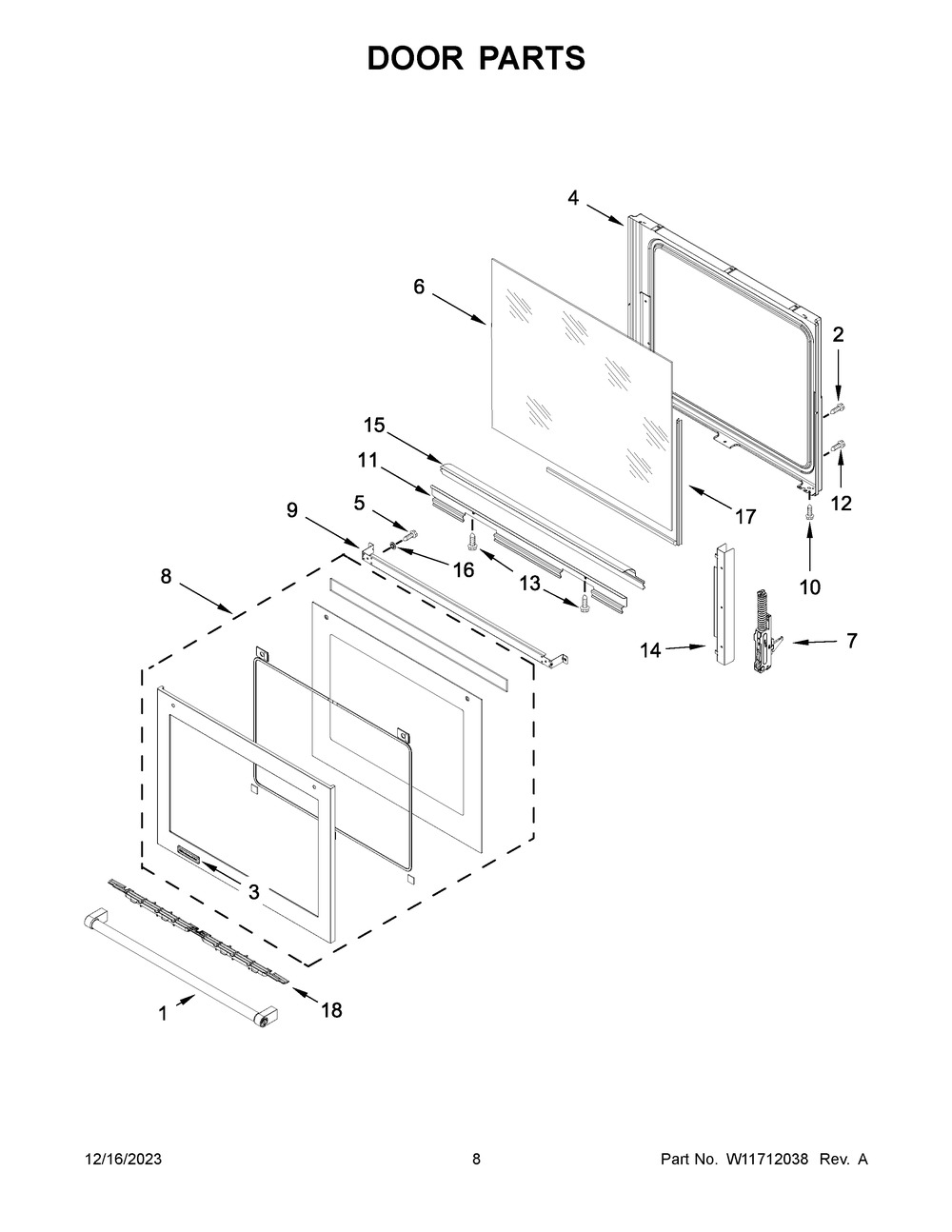 Door Parts Diagram and Parts List for KSEG950ESS6  KitchenAid Range