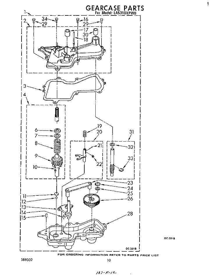 GEARCASE Diagram and Parts List for LA5310XPW0  Whirlpool Washer