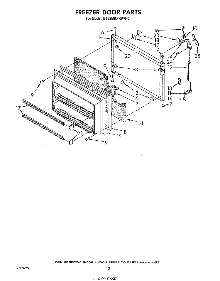 FREEZER DOOR Diagram and Parts List for ET22MKXRWR0  Whirlpool Refrigerator