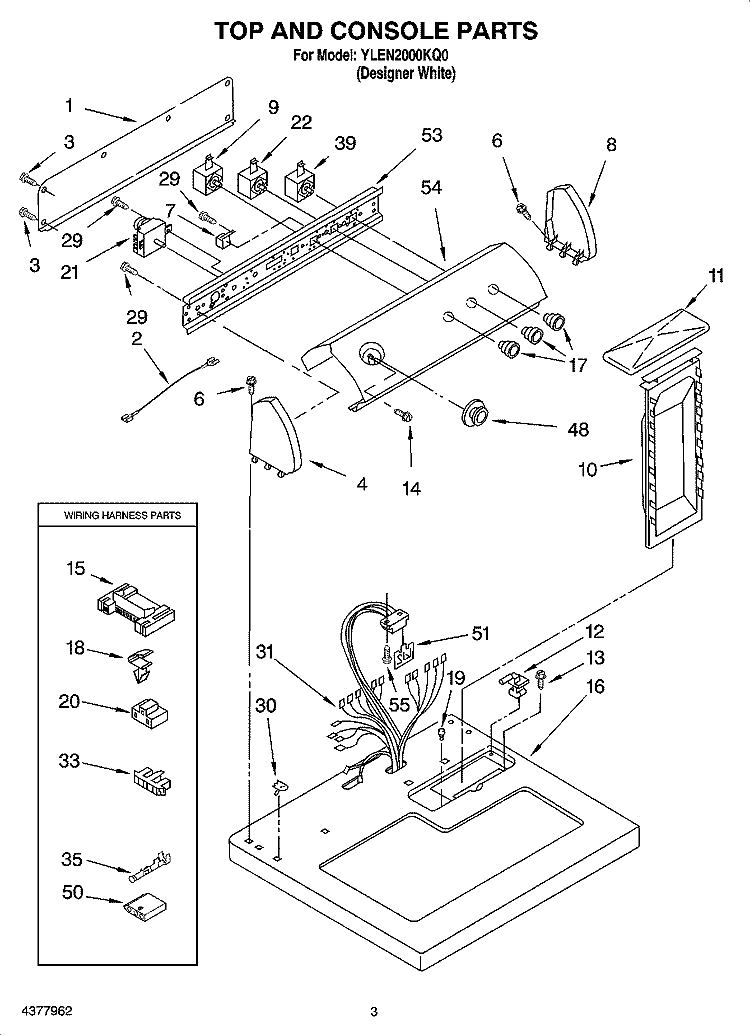 TOP AND CONSOLE PARTS Diagram and Parts List for YLEN2000KQ0  Whirlpool Dryer