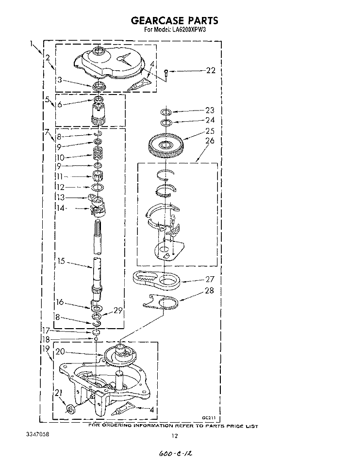 GEARCASE Diagram and Parts List for LA6200XPW3  Whirlpool Washer
