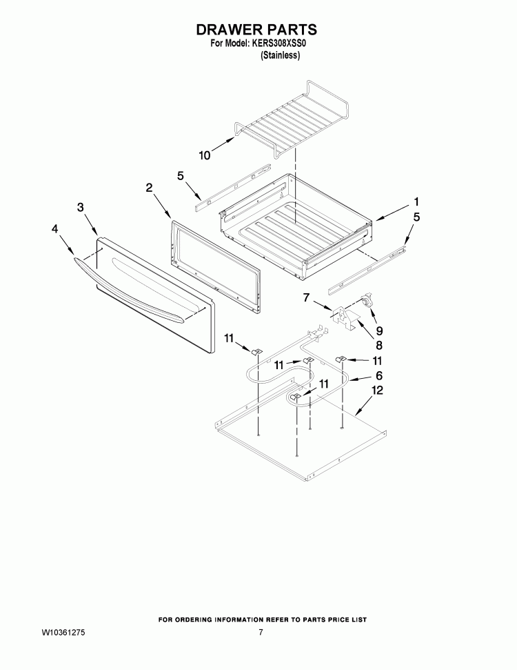 DRAWER PARTS Diagram and Parts List for KERS308XSS0  KitchenAid Range
