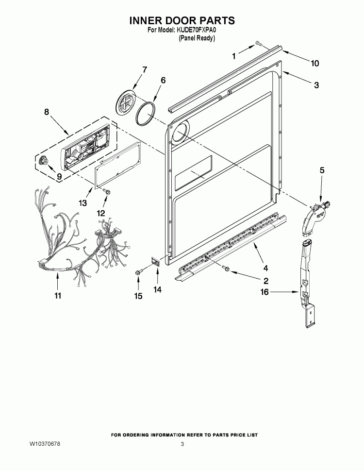 INNER DOOR PARTS Diagram and Parts List for KUDE70FXSS1  KitchenAid Dishwasher