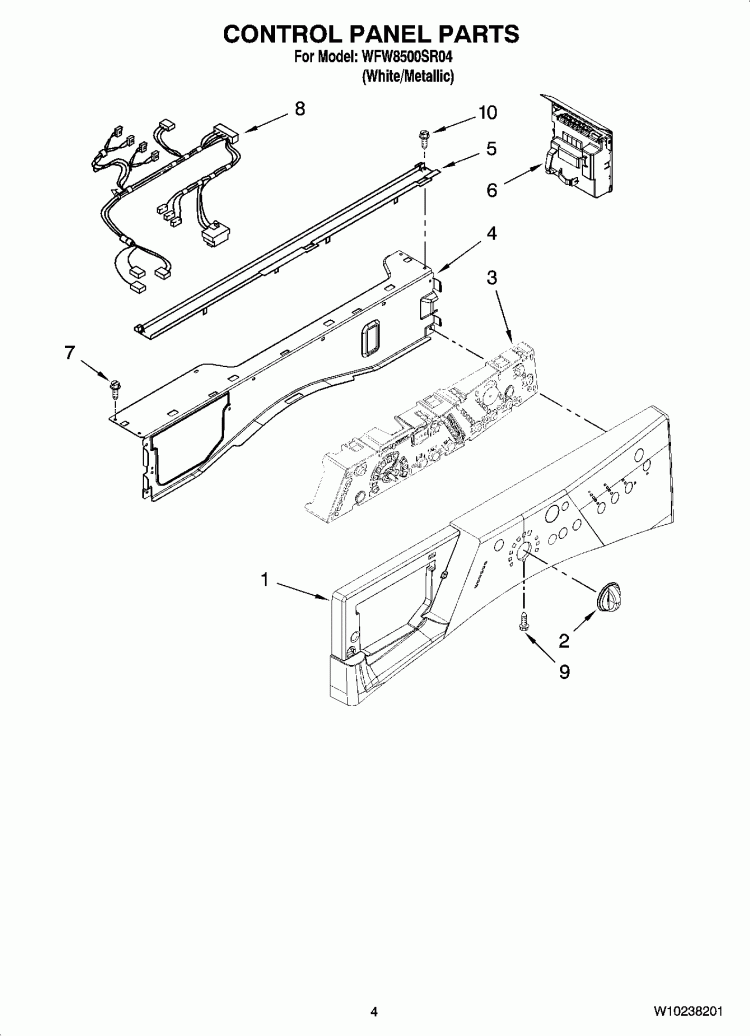 CONTROL PANEL PARTS Diagram and Parts List for WFW8500SR04  Whirlpool Washer