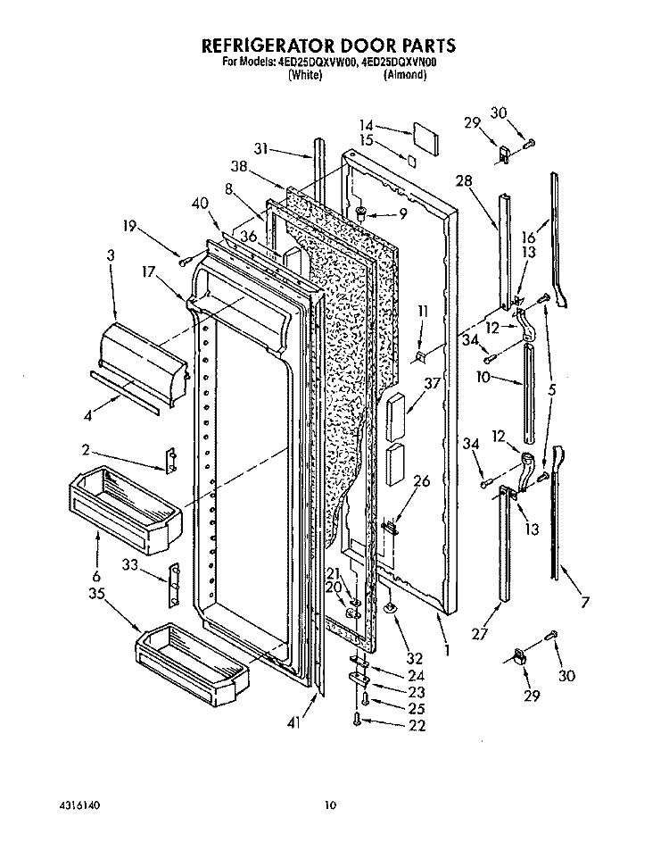 REFRIGERATOR DOOR Diagram and Parts List for 4ED25DQXVN00  Whirlpool Refrigerator