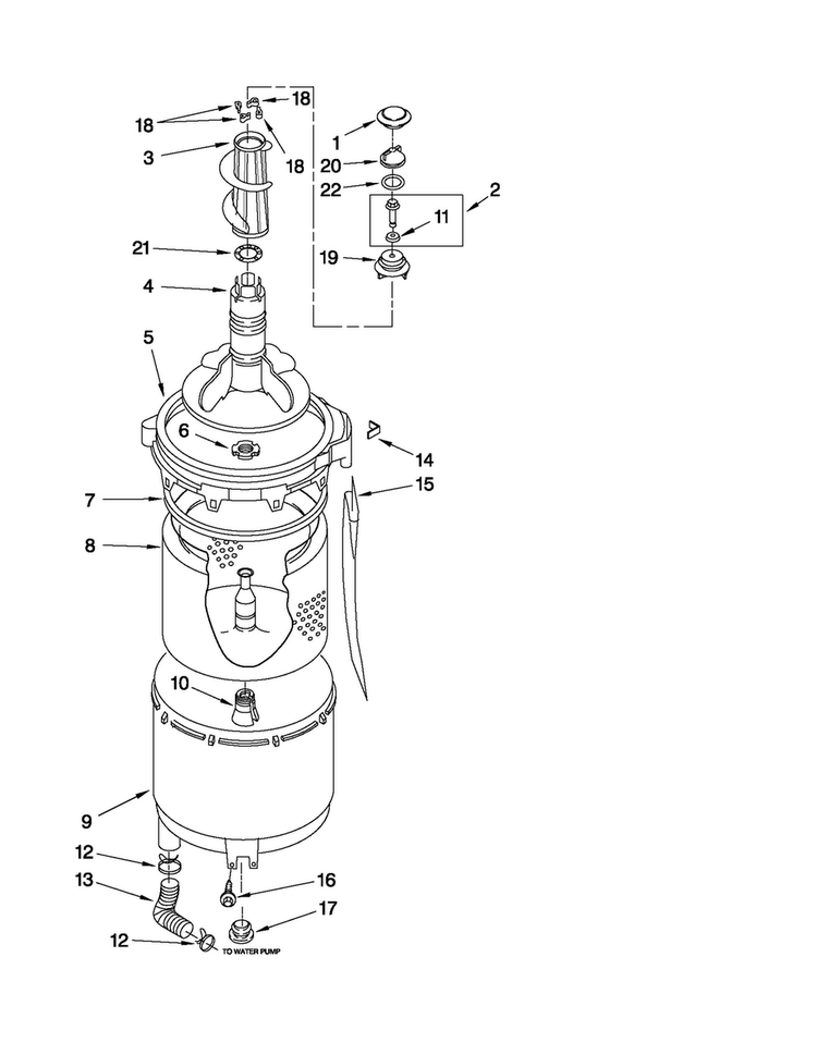 Tub And Basket Parts Diagram and Parts List for 11088732799  Kenmore Washer Dryer Combo