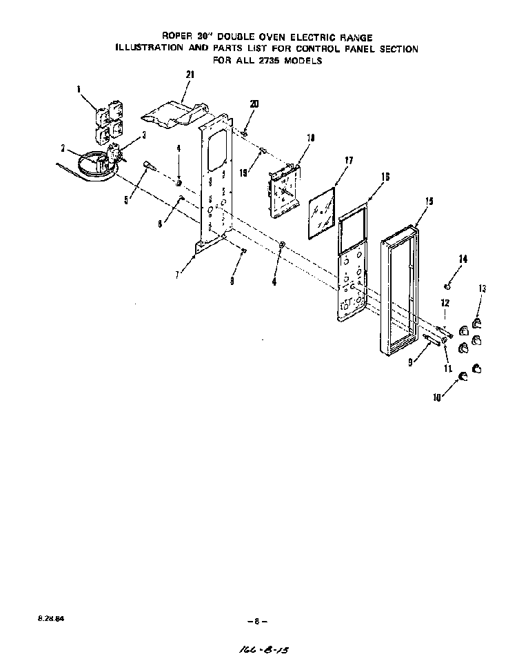 Control Panel Diagram and Parts List for 2735*0A  Roper Range