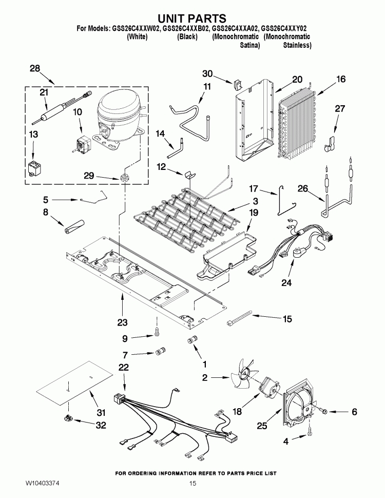UNIT PARTS Diagram and Parts List for GSS26C4XXA02  Whirlpool Refrigerator