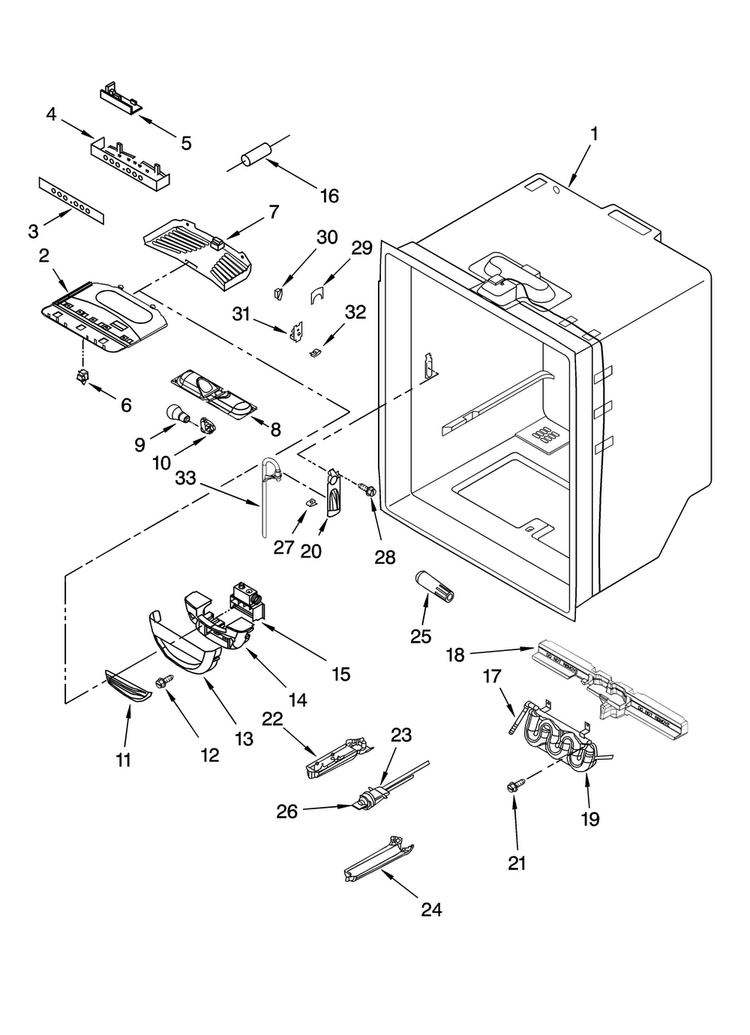 Refrigerator Liner Parts Diagram and Parts List for KBFS25ETBL11  KitchenAid Refrigerator