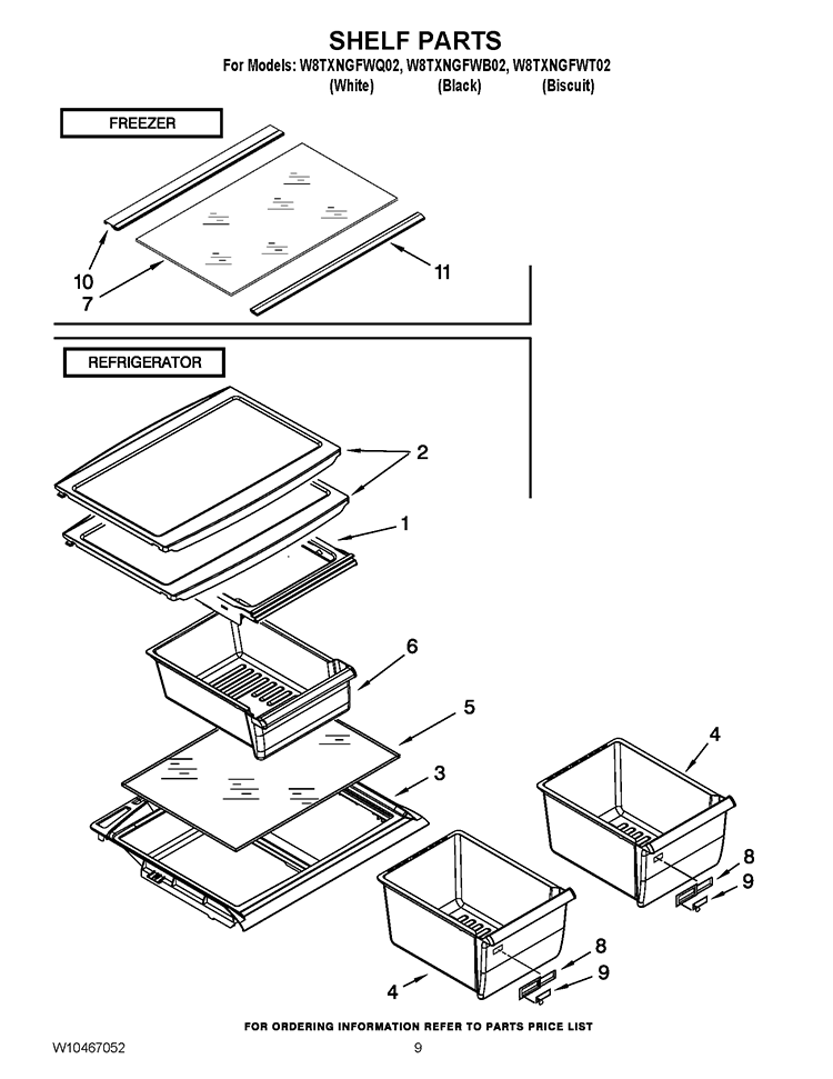SHELF PARTS Diagram and Parts List for W8TXNGFWQ02  Whirlpool Refrigerator