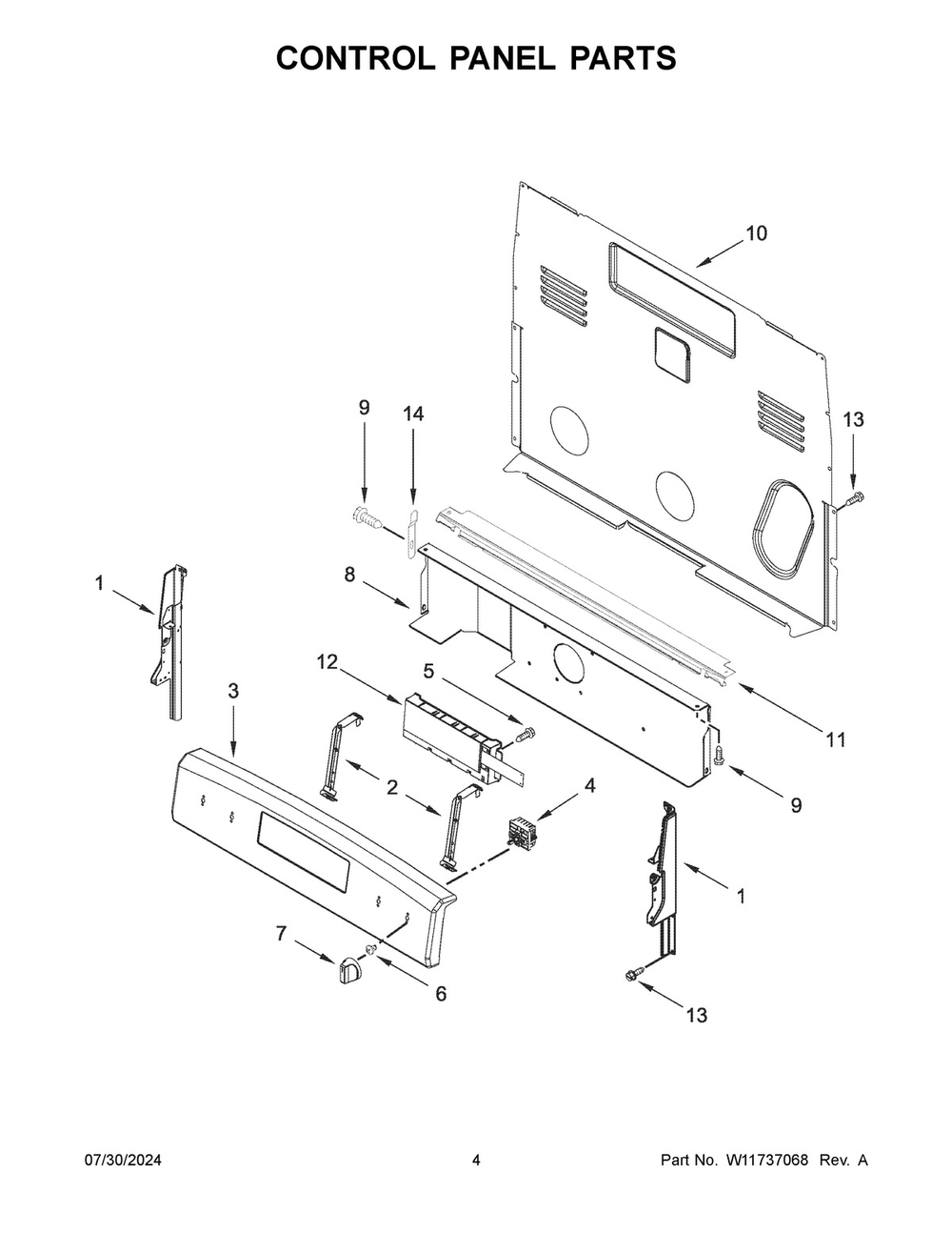 03 - Control Panel Parts Diagram and Parts List for YWFC150M0JB4  Whirlpool Range
