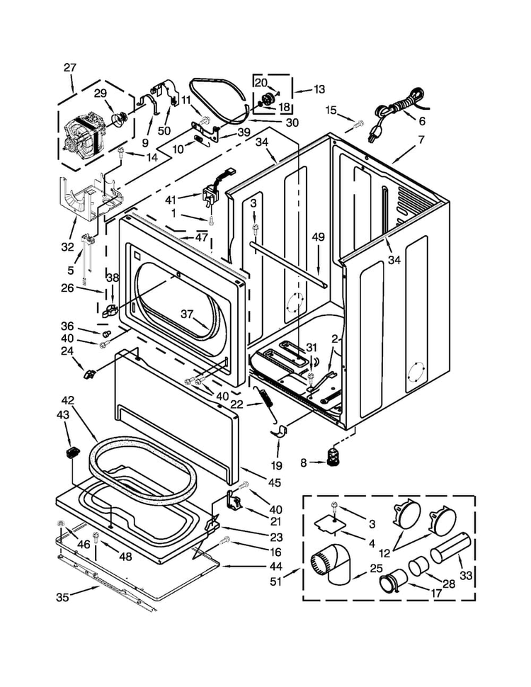 Cabinet Parts Diagram and Parts List for 11077102310  Kenmore Dryer