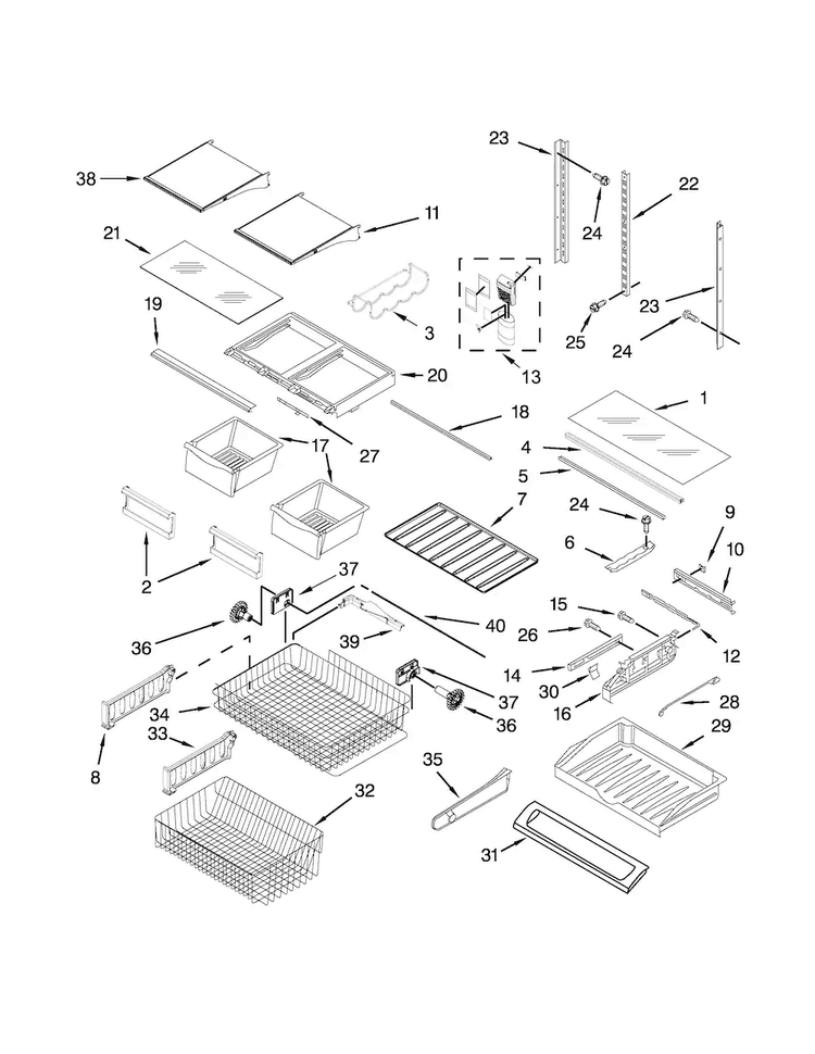 Shelf Parts Diagram and Parts List for KRFC300ESS01  KitchenAid Refrigerator