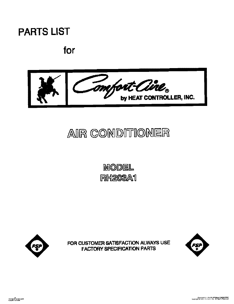 COVER Diagram and Parts List for RH203A1  Whirlpool Air Conditioner