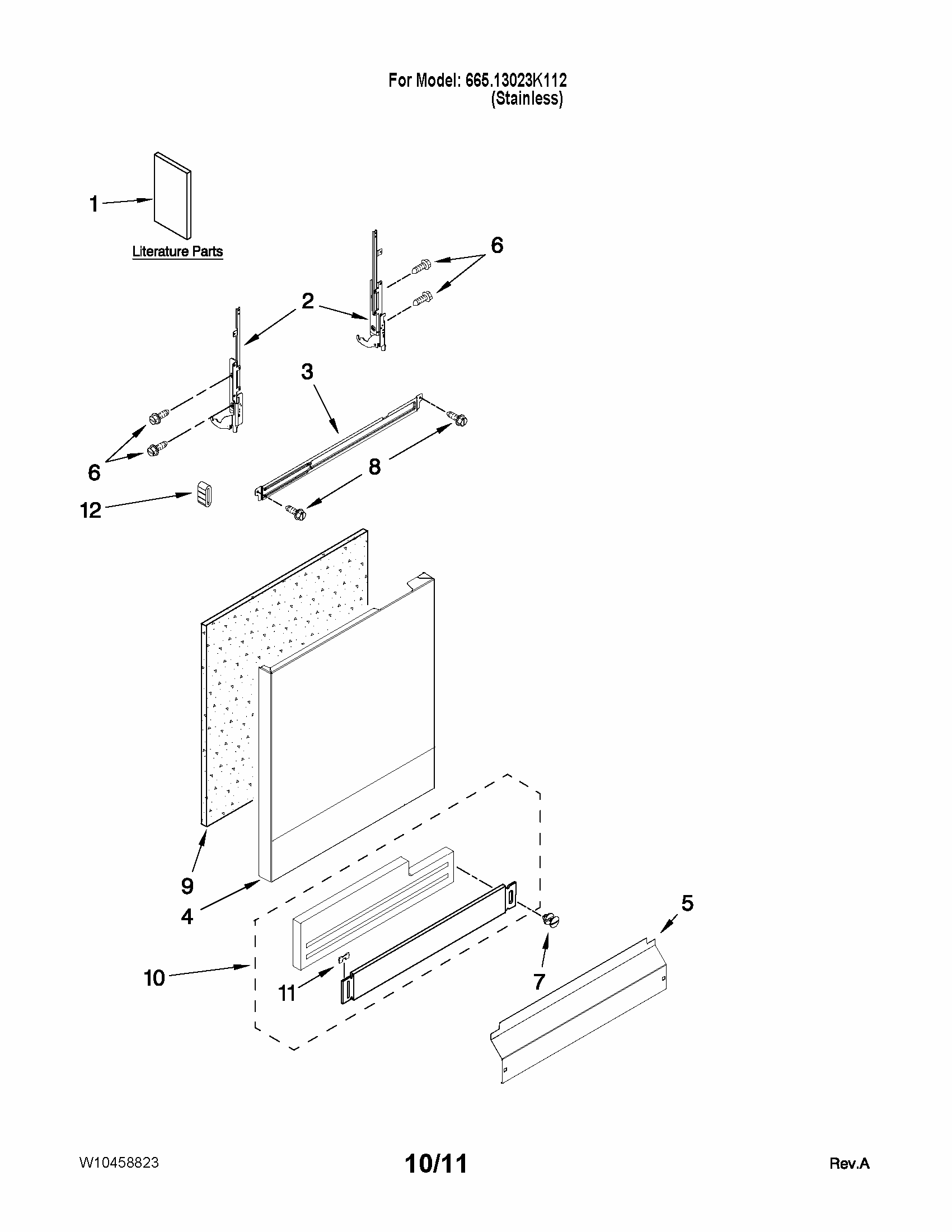 Door And Panel Parts Diagram and Parts List for 66513023K112  Kenmore Dishwasher