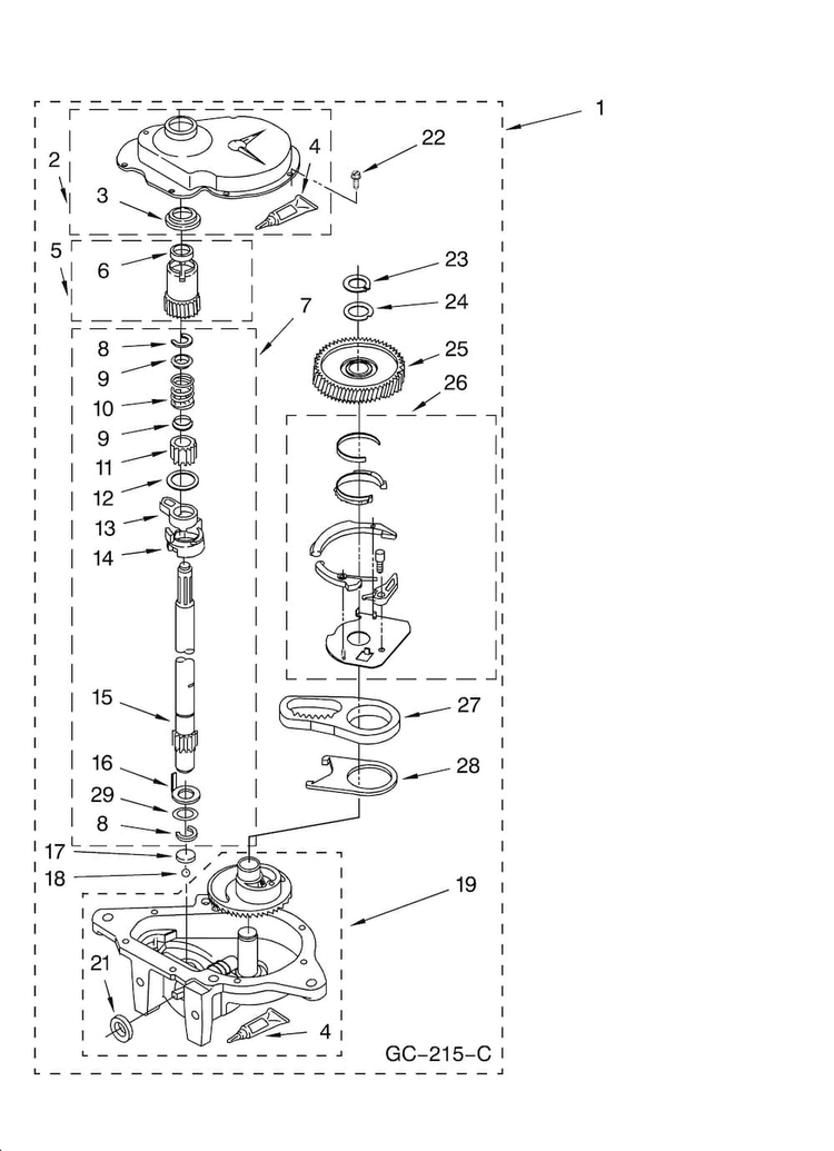Gearcase Parts Diagram and Parts List for 11088732794  Kenmore Washer Dryer Combo