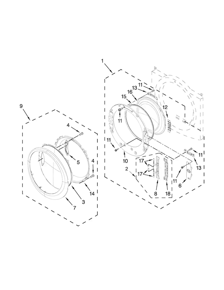 Door Parts Diagram and Parts List for WED95HEDW0  Whirlpool Dryer