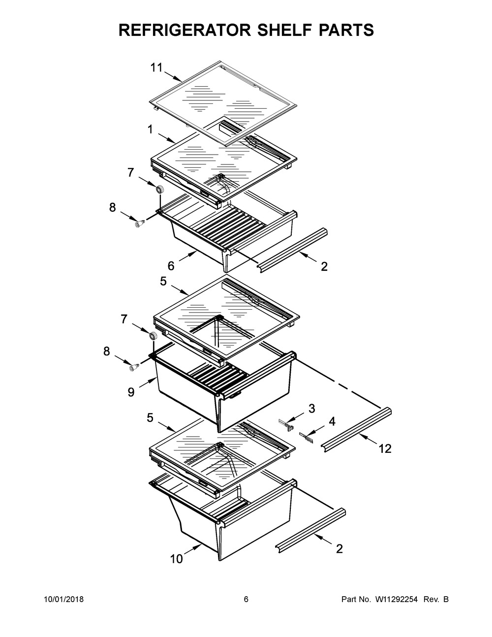 Refrigerator Shelf Parts Diagram and Parts List for WRS571CIHW01  Whirlpool Refrigerator