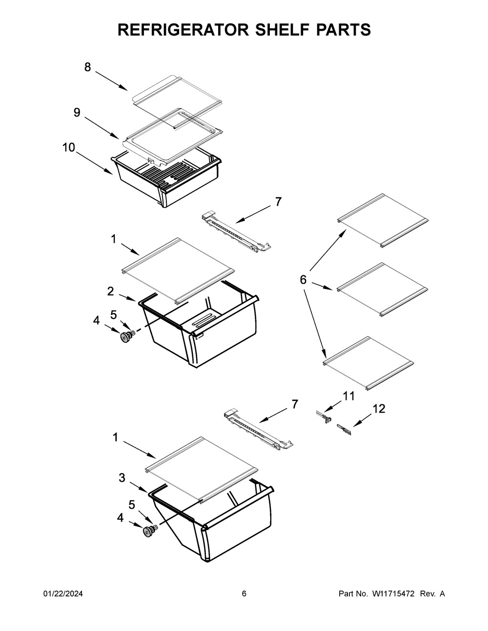 Refrigerator Shelf Parts Diagram and Parts List for WRS331SDHM08  Whirlpool Refrigerator