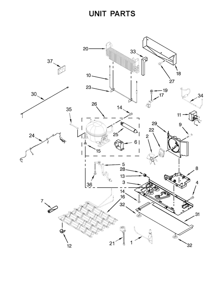 Unit Parts Diagram and Parts List for KRFF507EBL00  KitchenAid Refrigerator