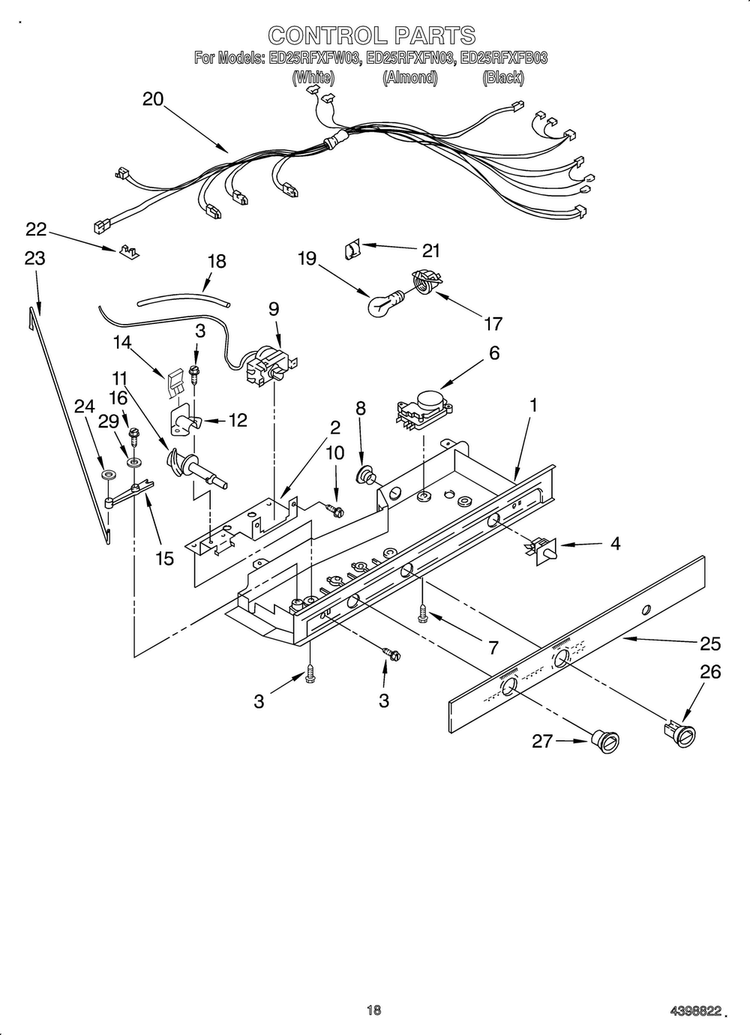 Control Diagram and Parts List for OEMED25RFXFW03  Whirlpool Refrigerator