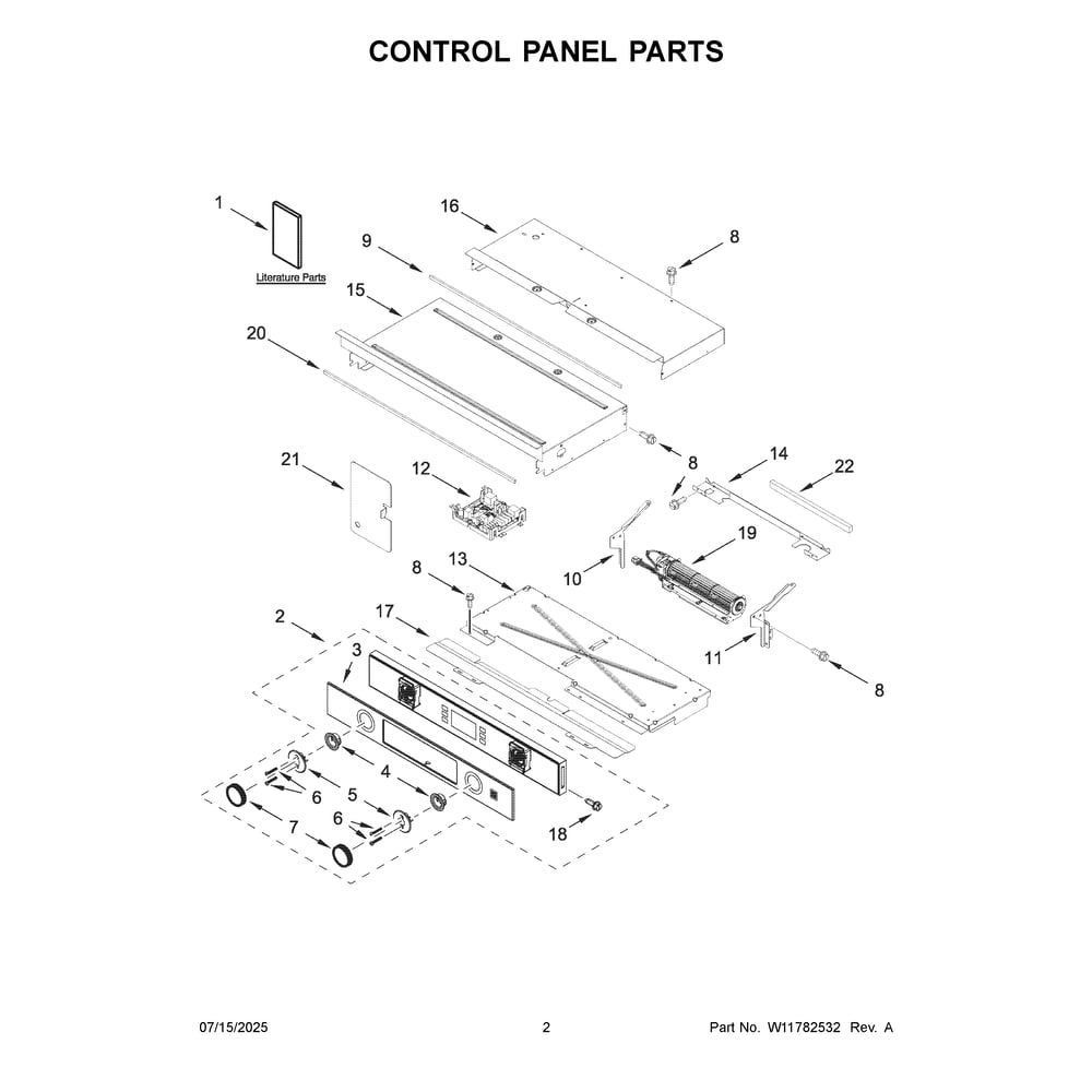 Control Panel Parts Diagram and Parts List for KOES727SPS00  KitchenAid Wall Oven
