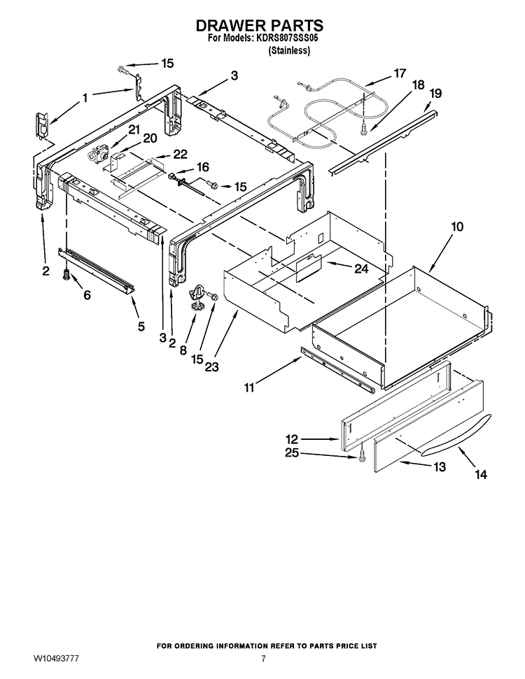 DRAWER PARTS Diagram and Parts List for KDRS807SSS05  KitchenAid Range