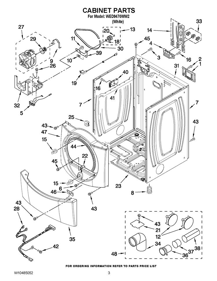 CABINET PARTS Diagram and Parts List for WED9470WW2  Whirlpool Dryer