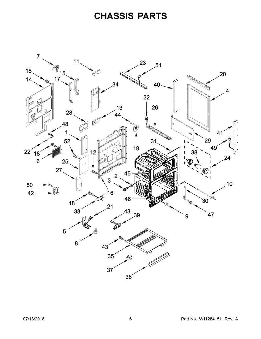 Chassis Parts Diagram and Parts List for KFID500ESS02  Whirlpool Range