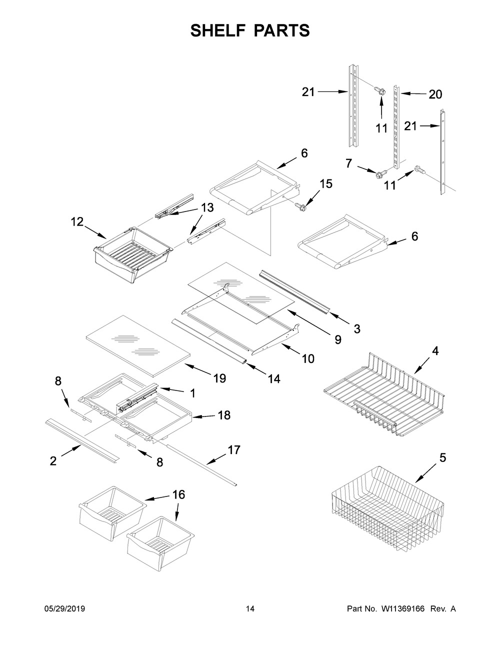 Shelf Parts Diagram and Parts List for IX3HHGXSS001  Whirlpool Refrigerator