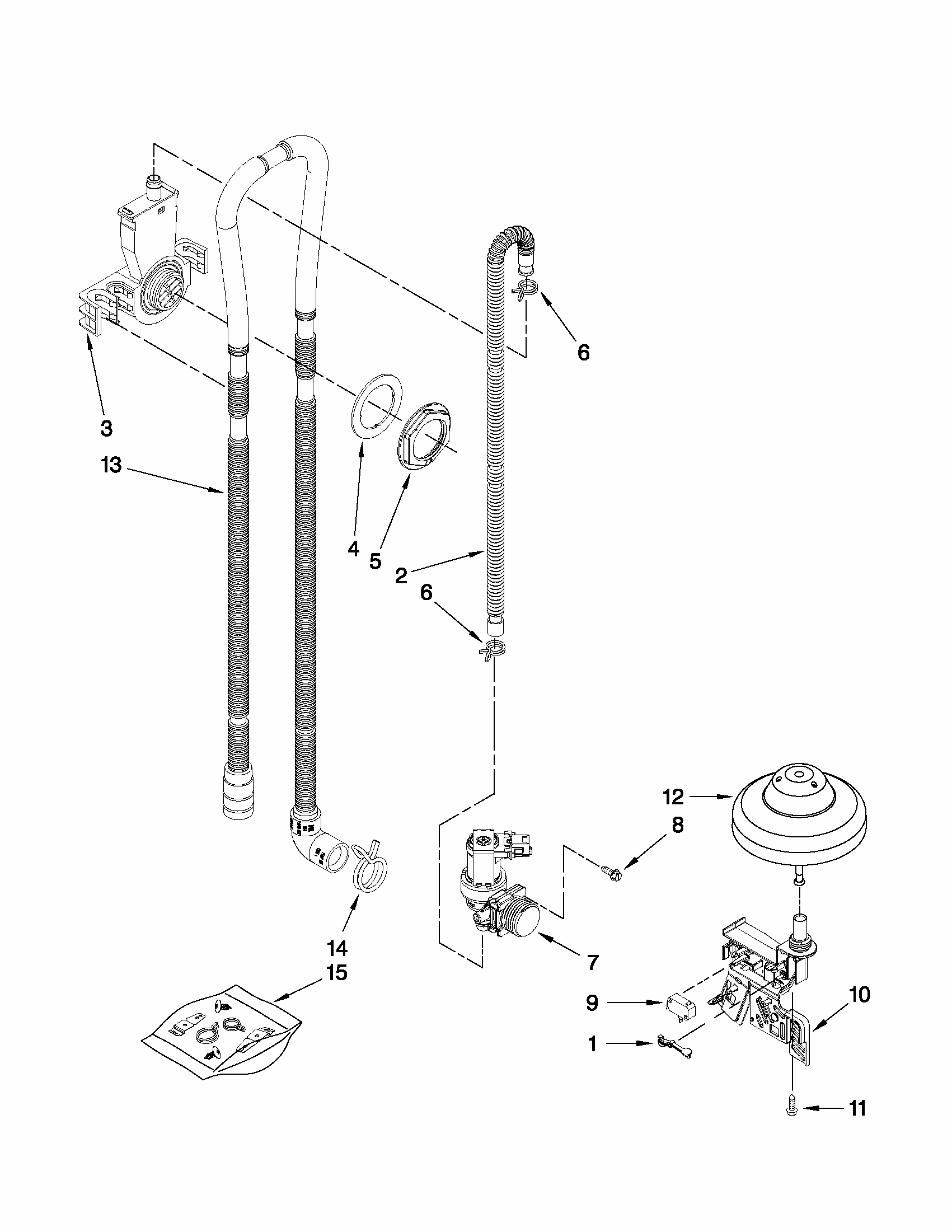 Fill, Drain And Overfill Parts Diagram and Parts List for 66513023K113  Kenmore Dishwasher