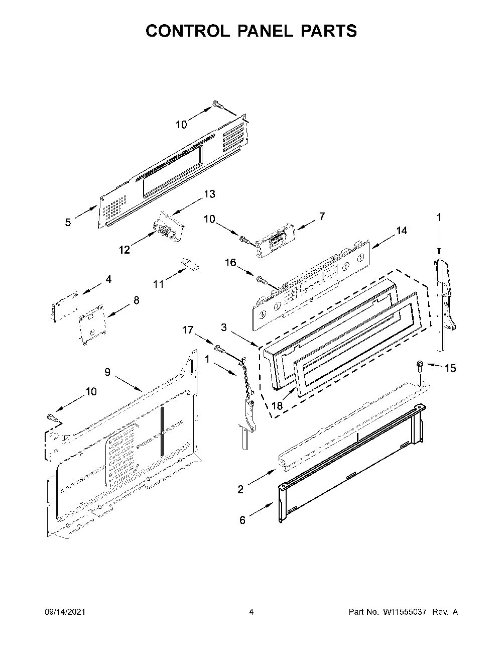 Control Panel Parts Diagram and Parts List for KFGG504KPS1  KitchenAid Range