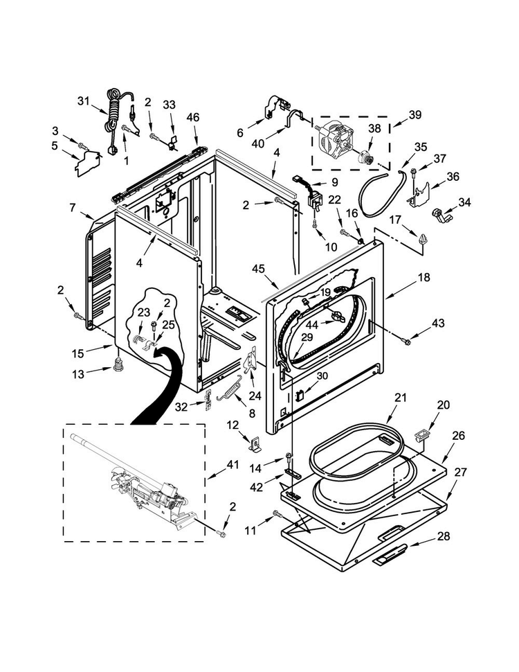 Cabinet Parts Diagram and Parts List for 7MWGD1950EI0  Whirlpool Dryer