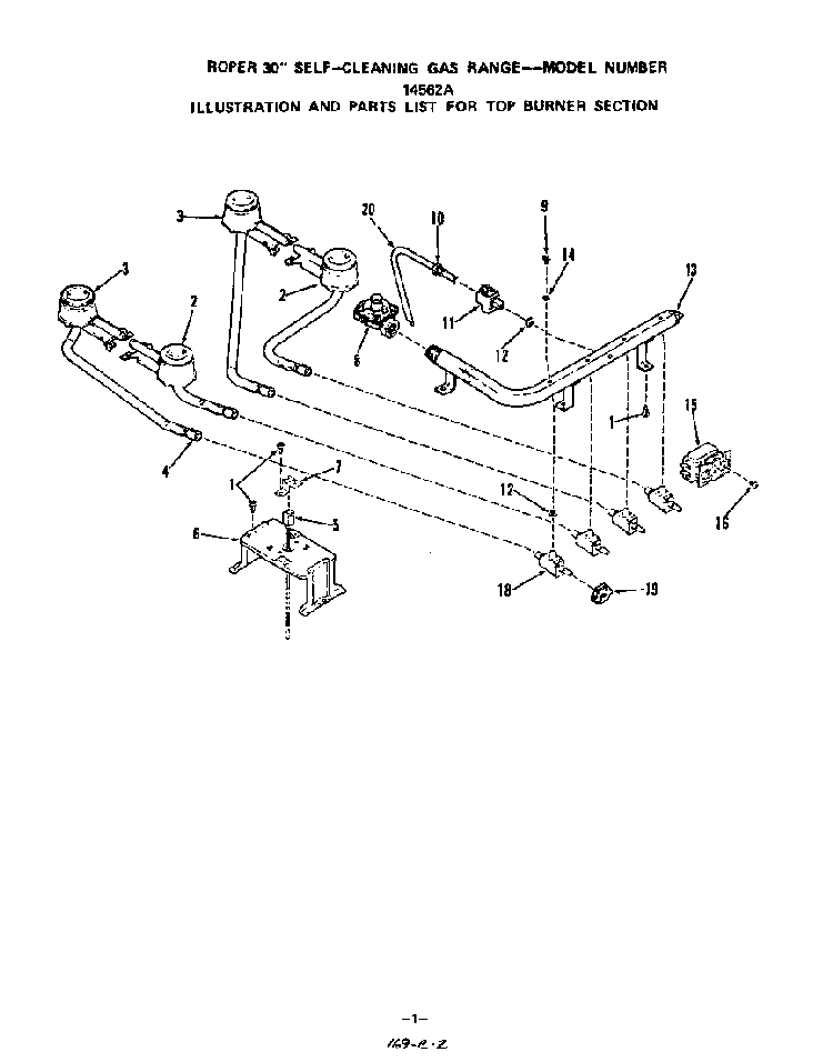 Top Burner Diagram and Parts List for 1456*2A  Roper Range